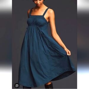DAILY PRACTICE Anthropologie Keeseville Smocked Midi Dress Everest Teal Blue XL